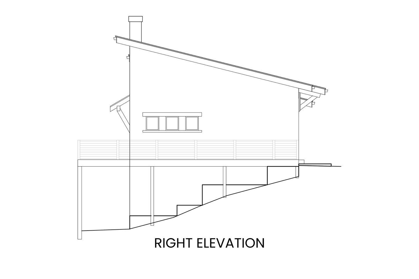 Right side elevation of Bearberry, featuring the shed roof and expansive deck extending along the side.