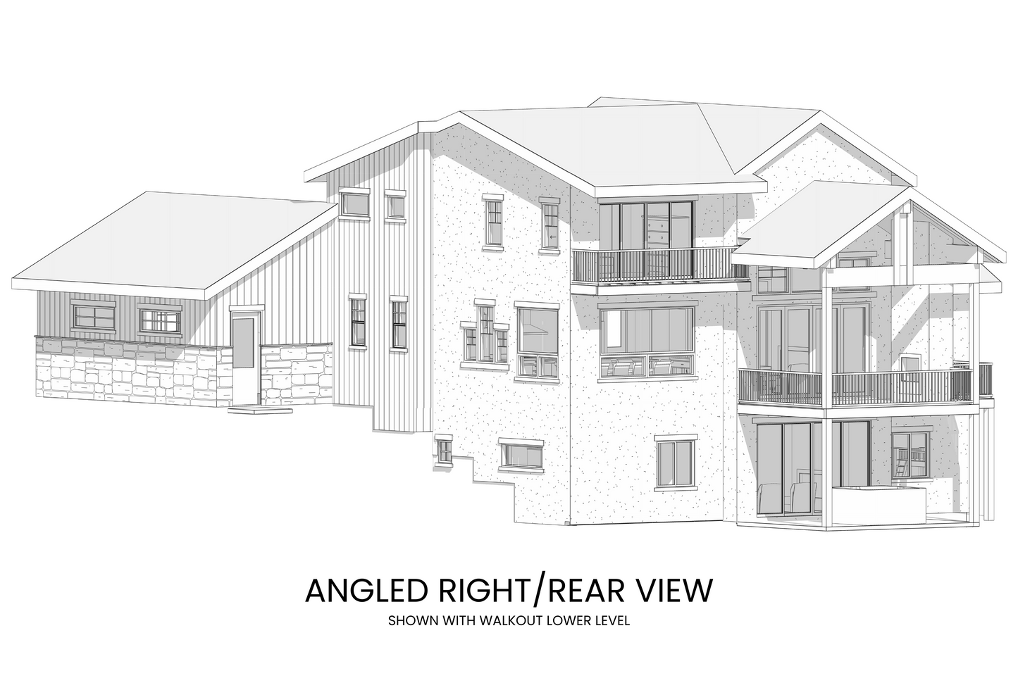 Angled view of Arctic Lupine displaying the expansive rear deck, screened-in outdoor space, and balcony off the primary suite.
