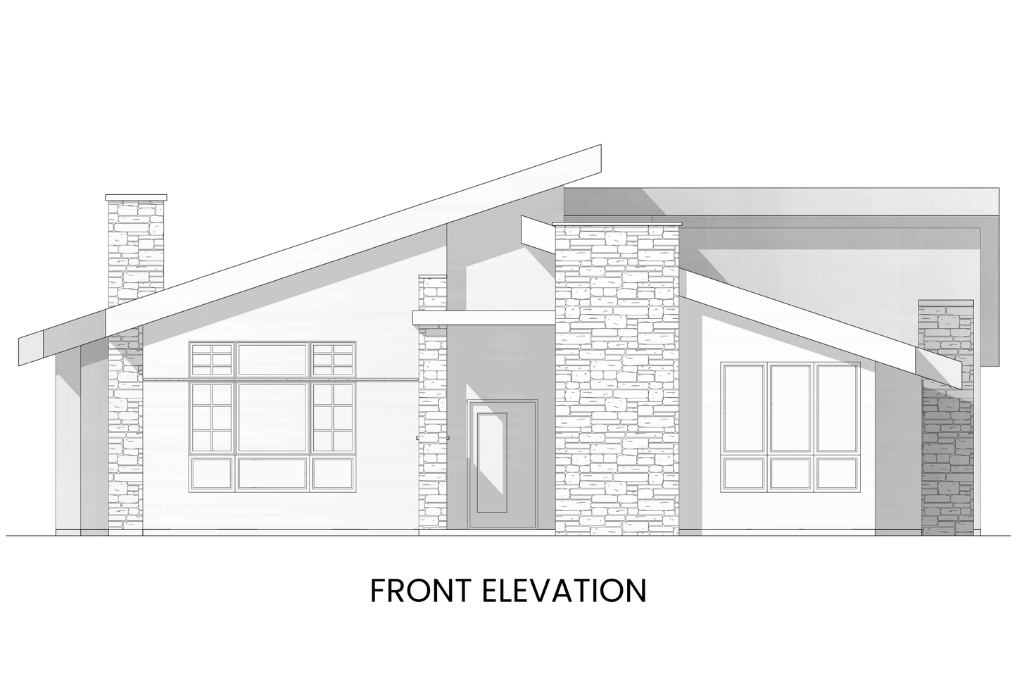 Front elevation of modern single-level home with 2-car garage plus smaller toy bay and contemporary detailing