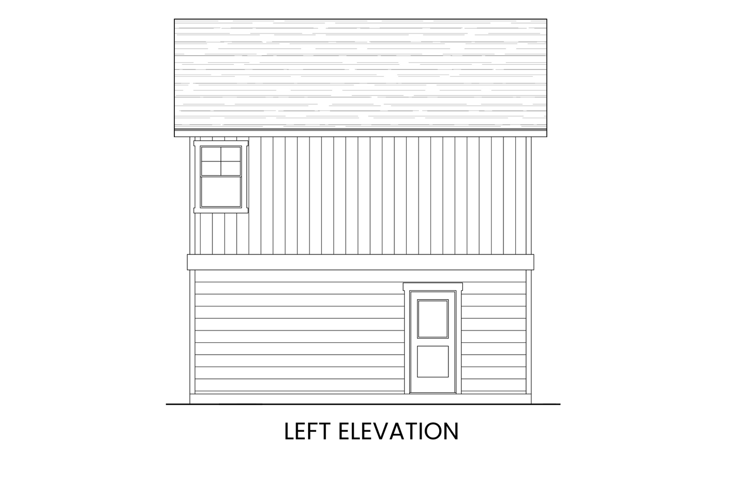 Left side elevation of the Bluebird carriage house featuring separate studio entry.