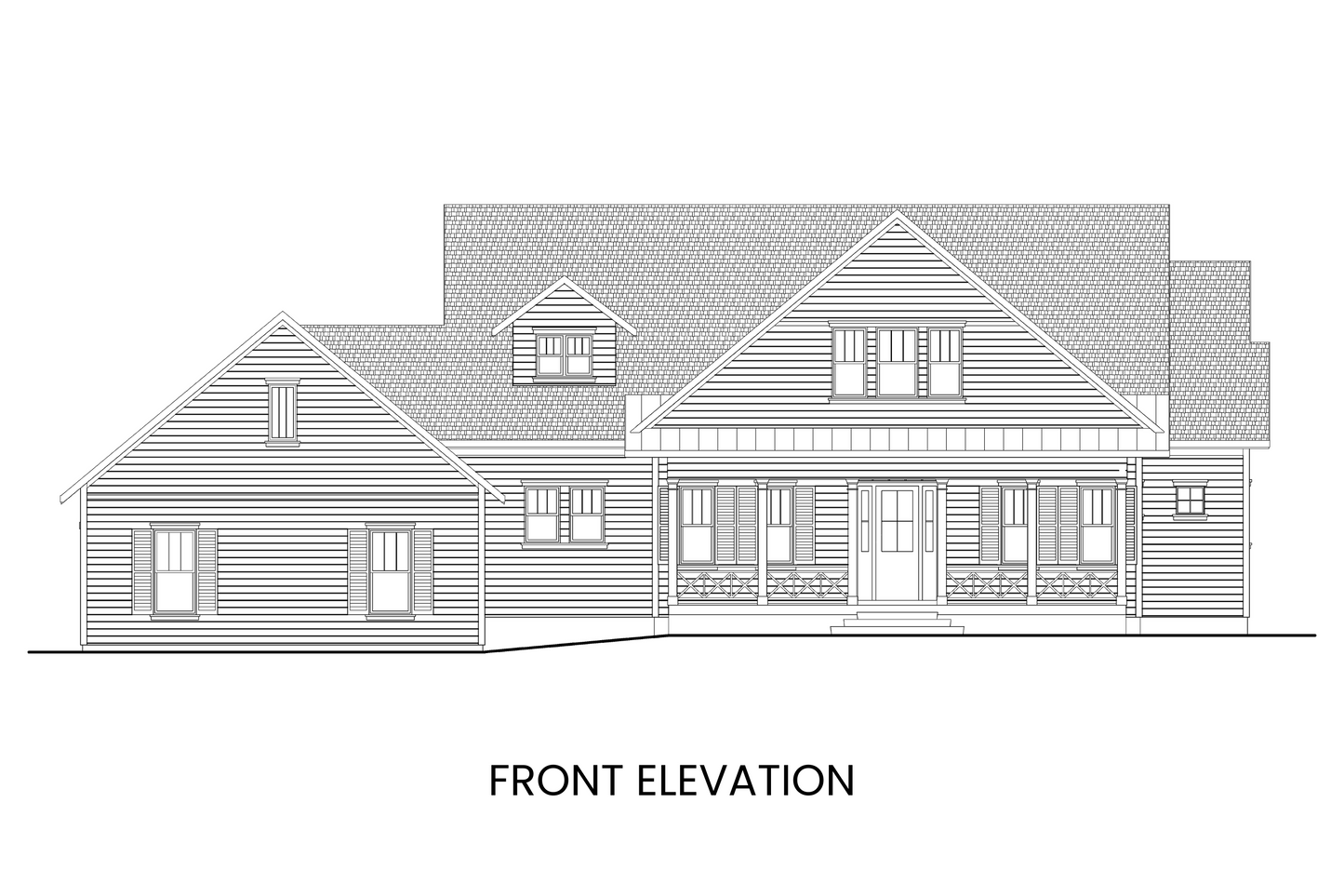 Front elevation of Mystic Lake showcasing the inviting covered porch and classic modern farmhouse architectural details.