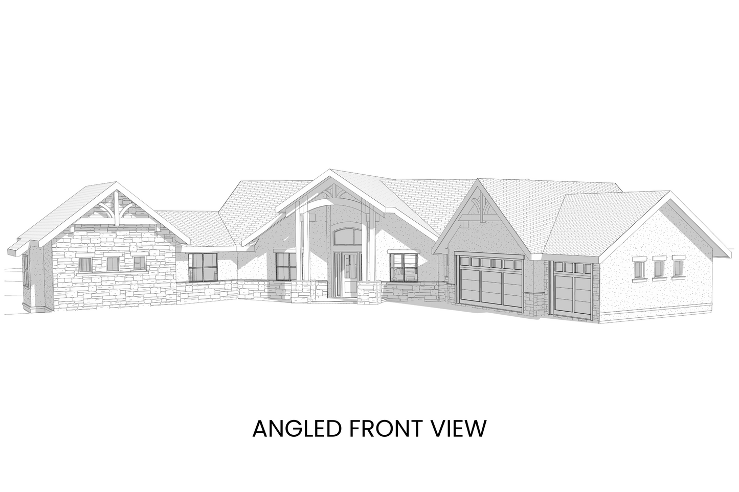 Angled view of Abrams Mountain exterior showing the blend of craftsman and lodge elements with timber and stone detailing.