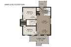 Aspen’s 588 sq. ft. floor plan featuring an open living area, two bedrooms, one bath, and a compact kitchen.