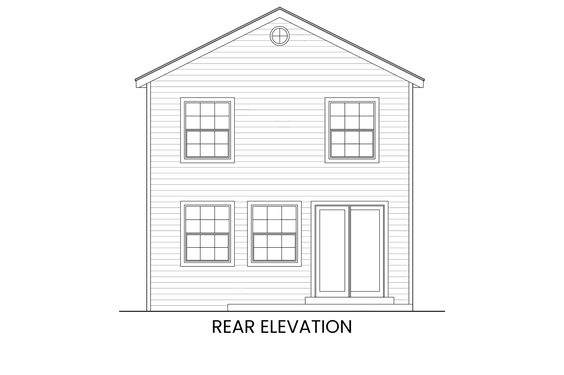 Rear exterior highlighting the uncovered patio and rear-facing primary suite windows.