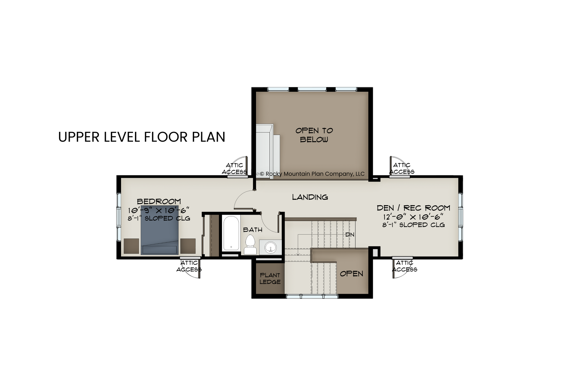 Cabin-Plan-with-Front-Porch-and-View-Upper-Level-Floor-Plan-Rocky-Mountain-Plan-Company-Lake-Agnes