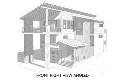 Contemporary-Drive-Under-House-Plan-for-Narrow-Sites-Front-Right-View-Rocky-Mountain-Plan-Company-Goldfinch
