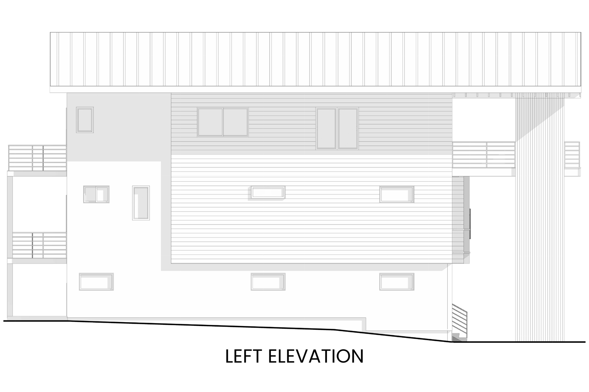 Contemporary-Drive-Under-House-Plan-for-Narrow-Sites-Left-Elevation-Rocky-Mountain-Plan-Company-Goldfinch