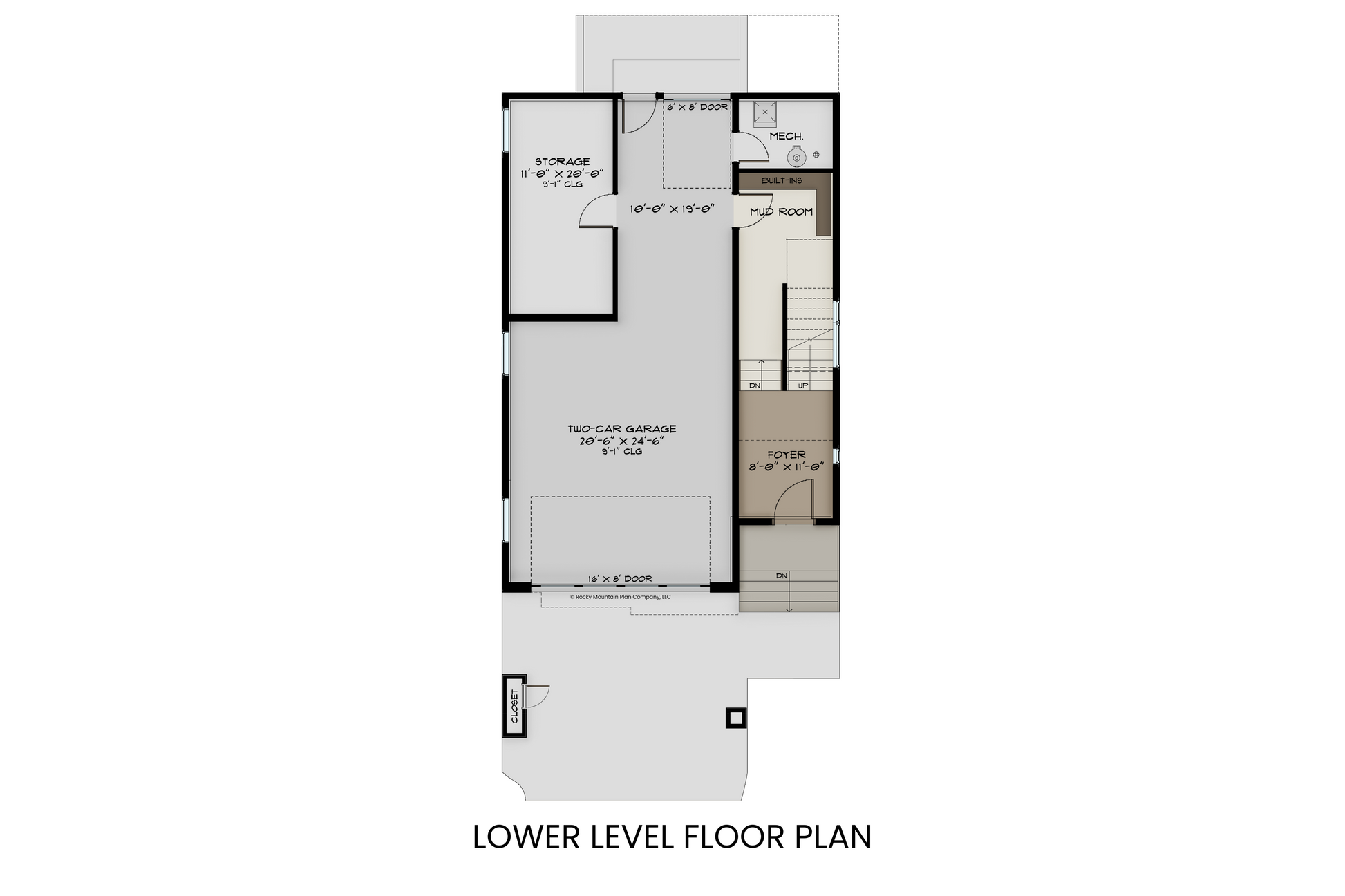 Contemporary-Drive-Under-House-Plan-for-Narrow-Sites-Lower-Level-Floor-Plan-Rocky-Mountain-Plan-Company-Goldfinch