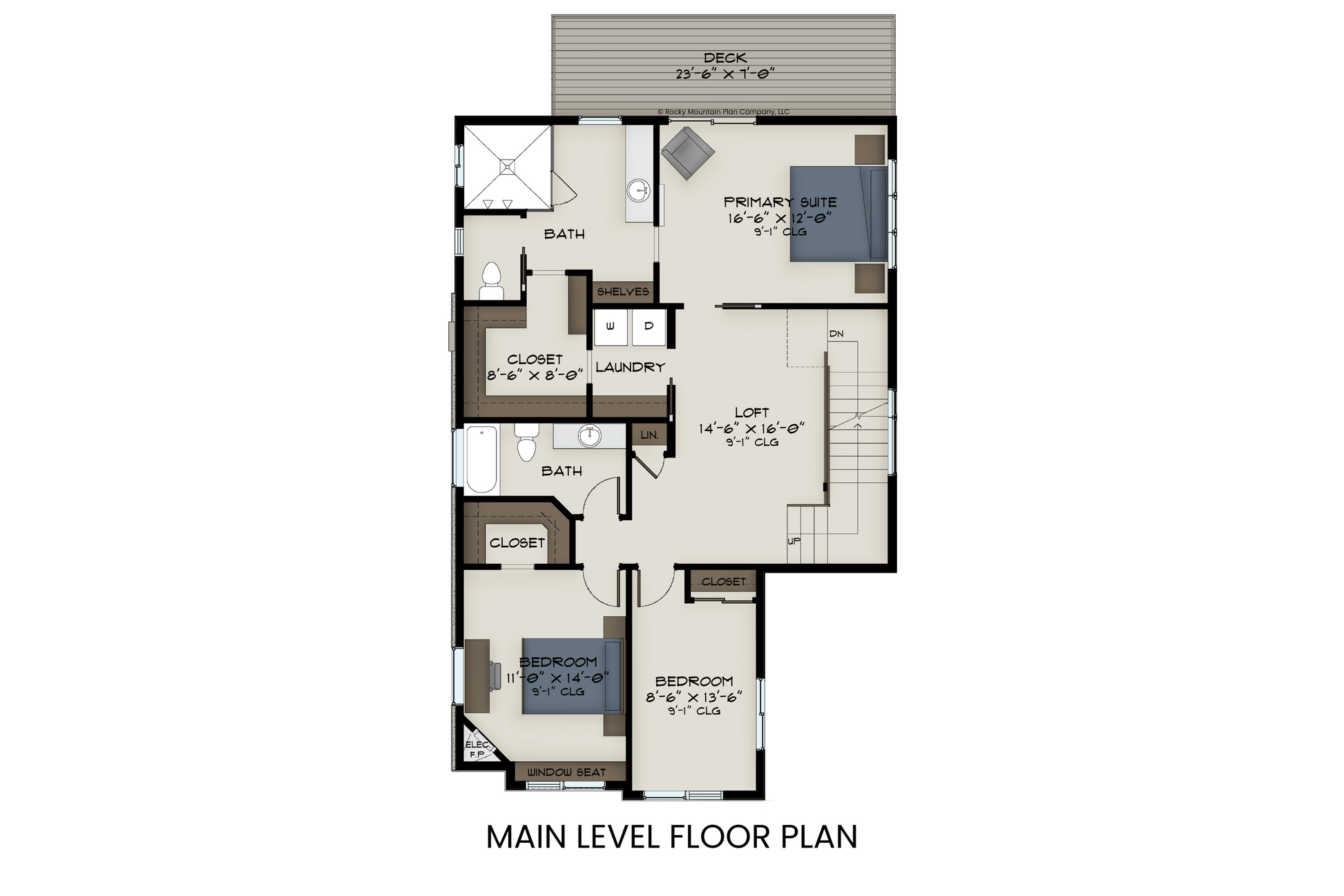 Contemporary-Drive-Under-House-Plan-for-Narrow-Sites-Main-Level-Floor-Plan-Rocky-Mountain-Plan-Company-Goldfinch