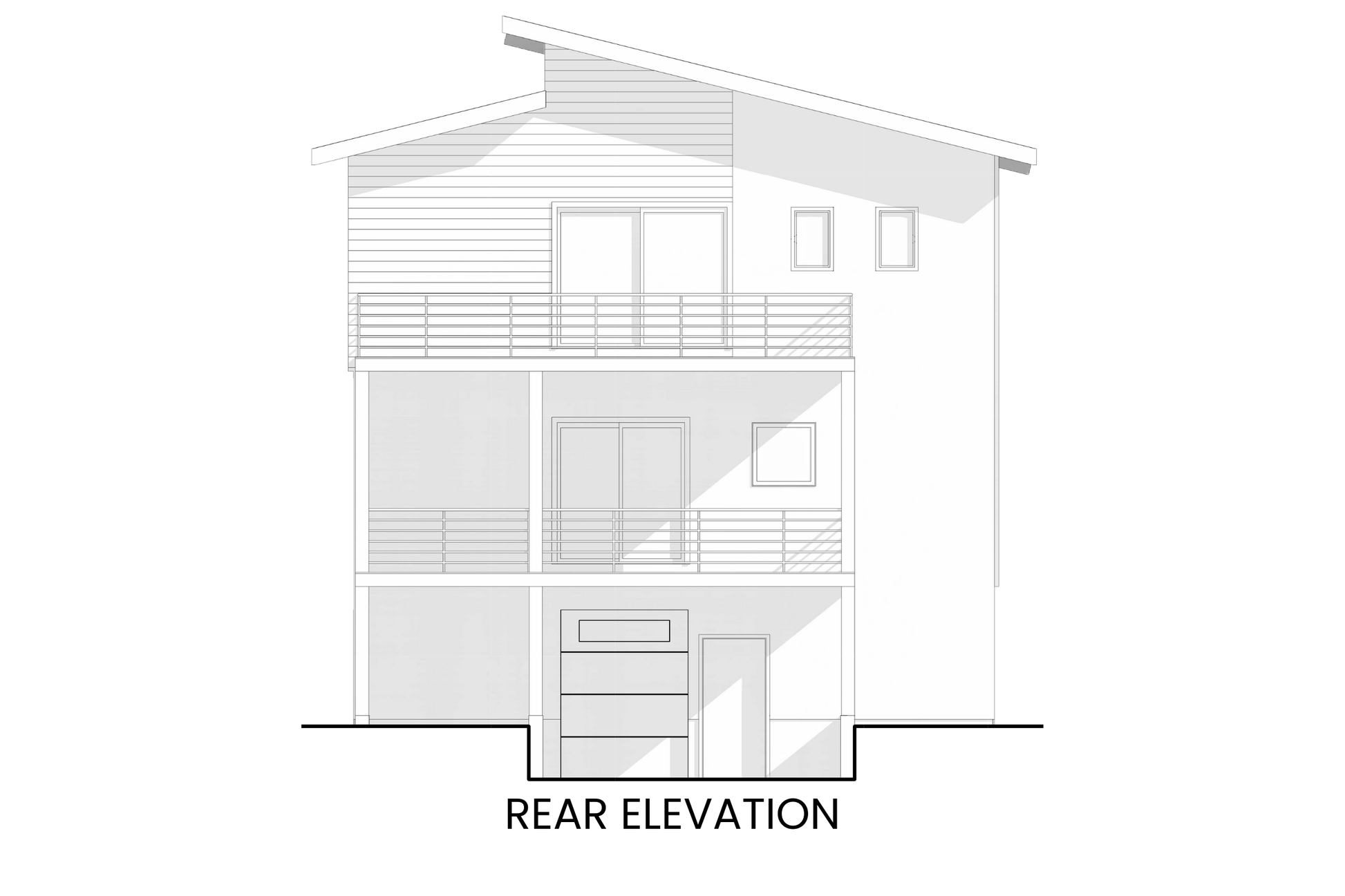Contemporary-Drive-Under-House-Plan-for-Narrow-Sites-Rear-Elevation-Rocky-Mountain-Plan-Company-Goldfinch