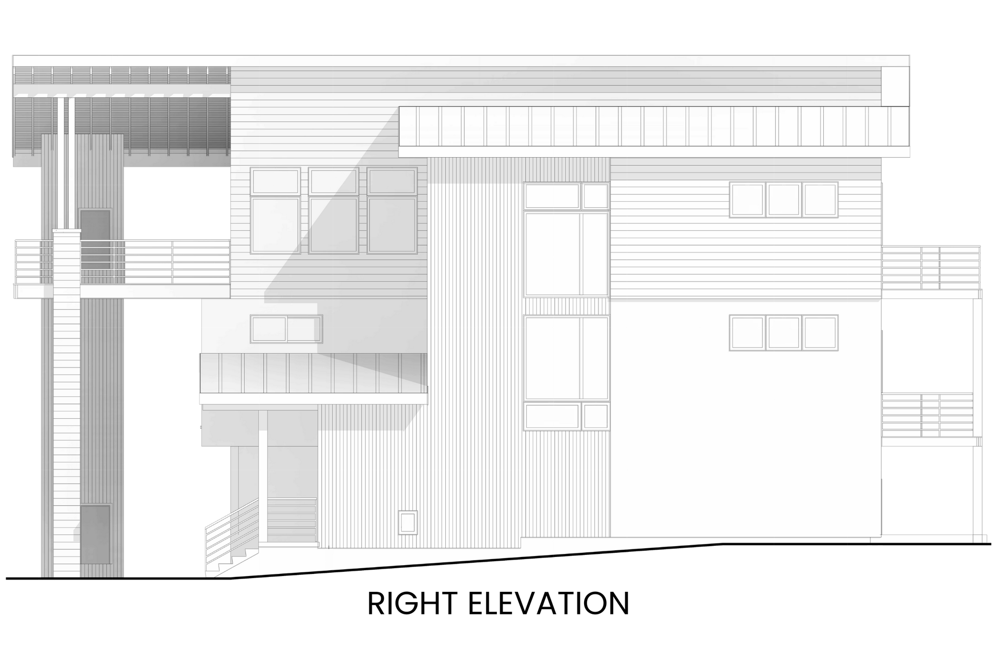 Contemporary-Drive-Under-House-Plan-for-Narrow-Sites-Right-Elevation-Rocky-Mountain-Plan-Company-Goldfinch