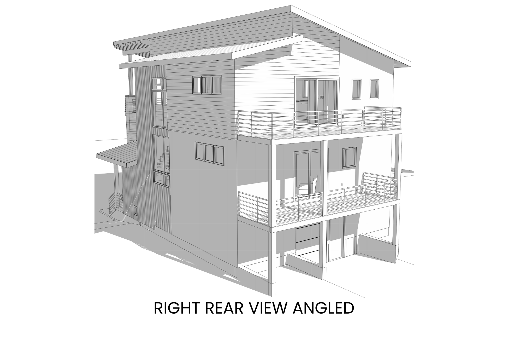 Contemporary-Drive-Under-House-Plan-for-Narrow-Sites-Right-Rear-View-Rocky-Mountain-Plan-Company-Goldfinch