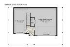 Garage level floor plan of Bearberry, showing the front-entry three-car garage with space for a workbench.