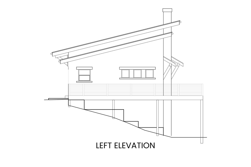Left side elevation of Bearberry showing the clean lines of the minimalist design and wraparound deck.