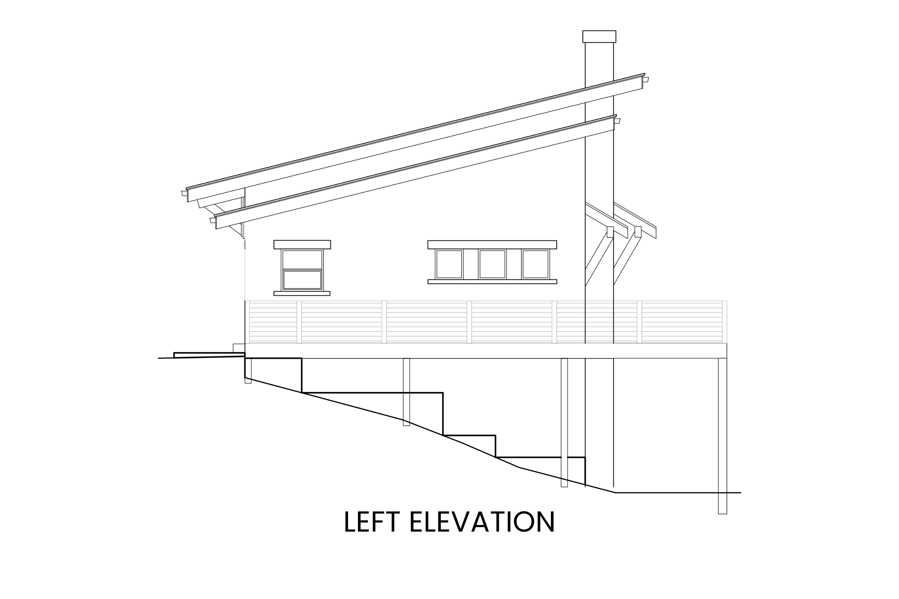Left side elevation of Bearberry showing the clean lines of the minimalist design and wraparound deck.
