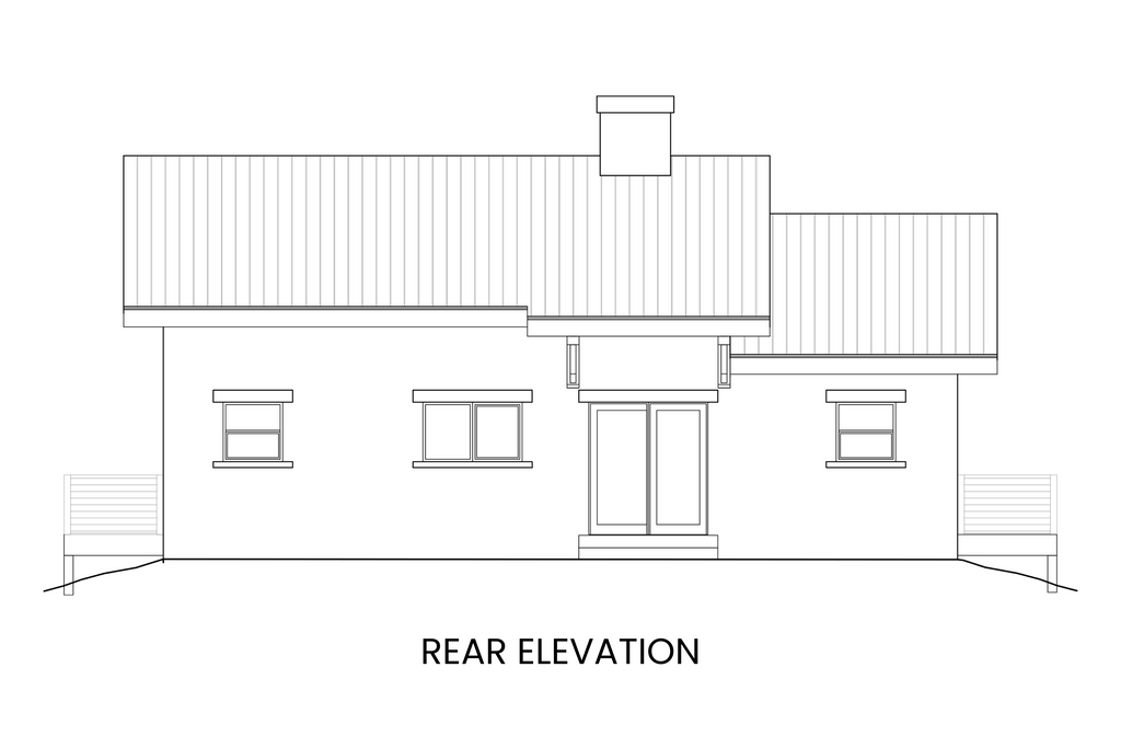 Rear elevation of Bearberry, showcasing its contemporary shed roof and back door.