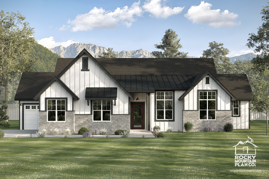 Modern farmhouse exterior with classic curb appeal and covered porch.
