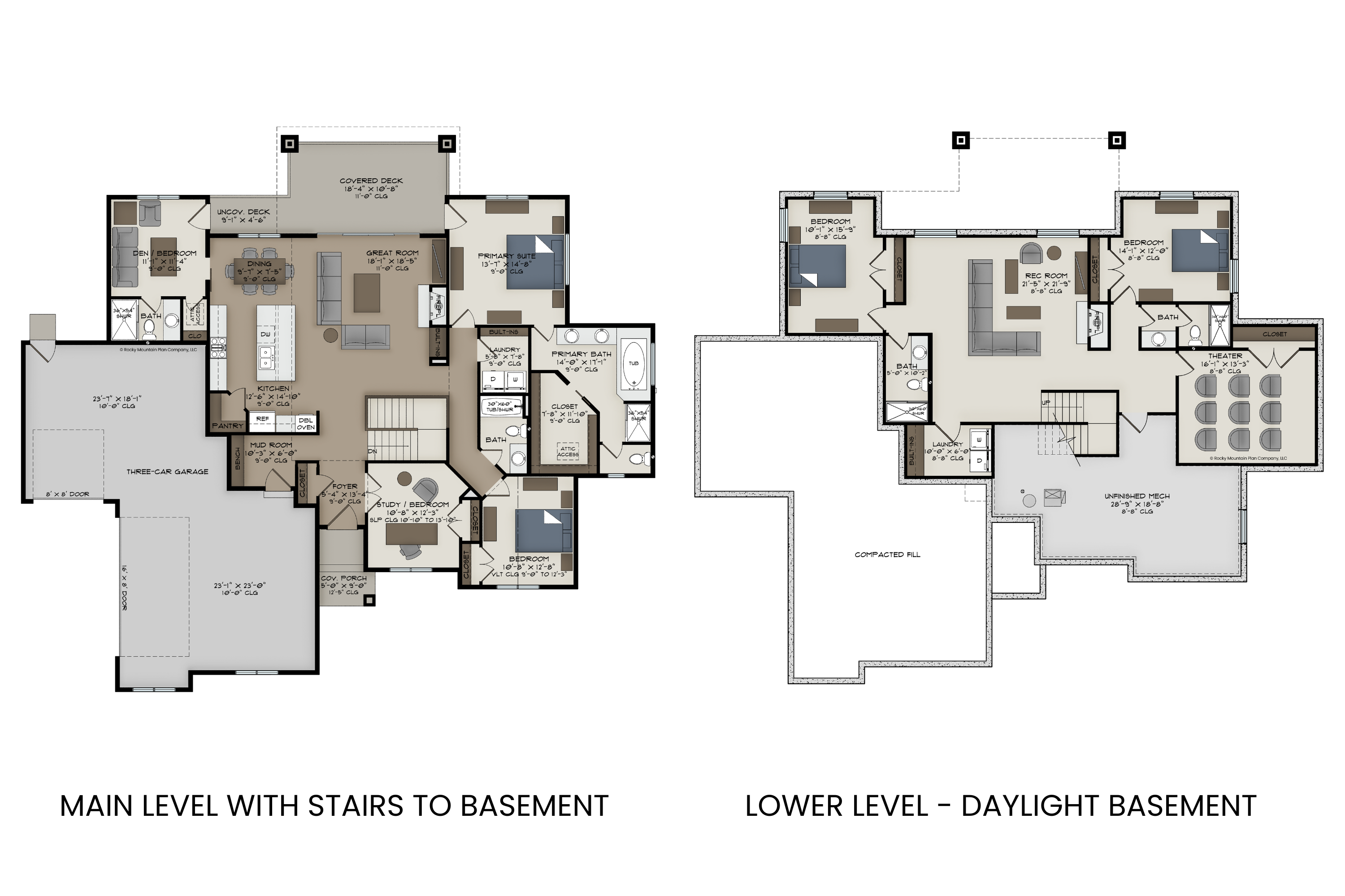 Daylight basement featuring 2 bedrooms, 2 baths, rec room, and media room