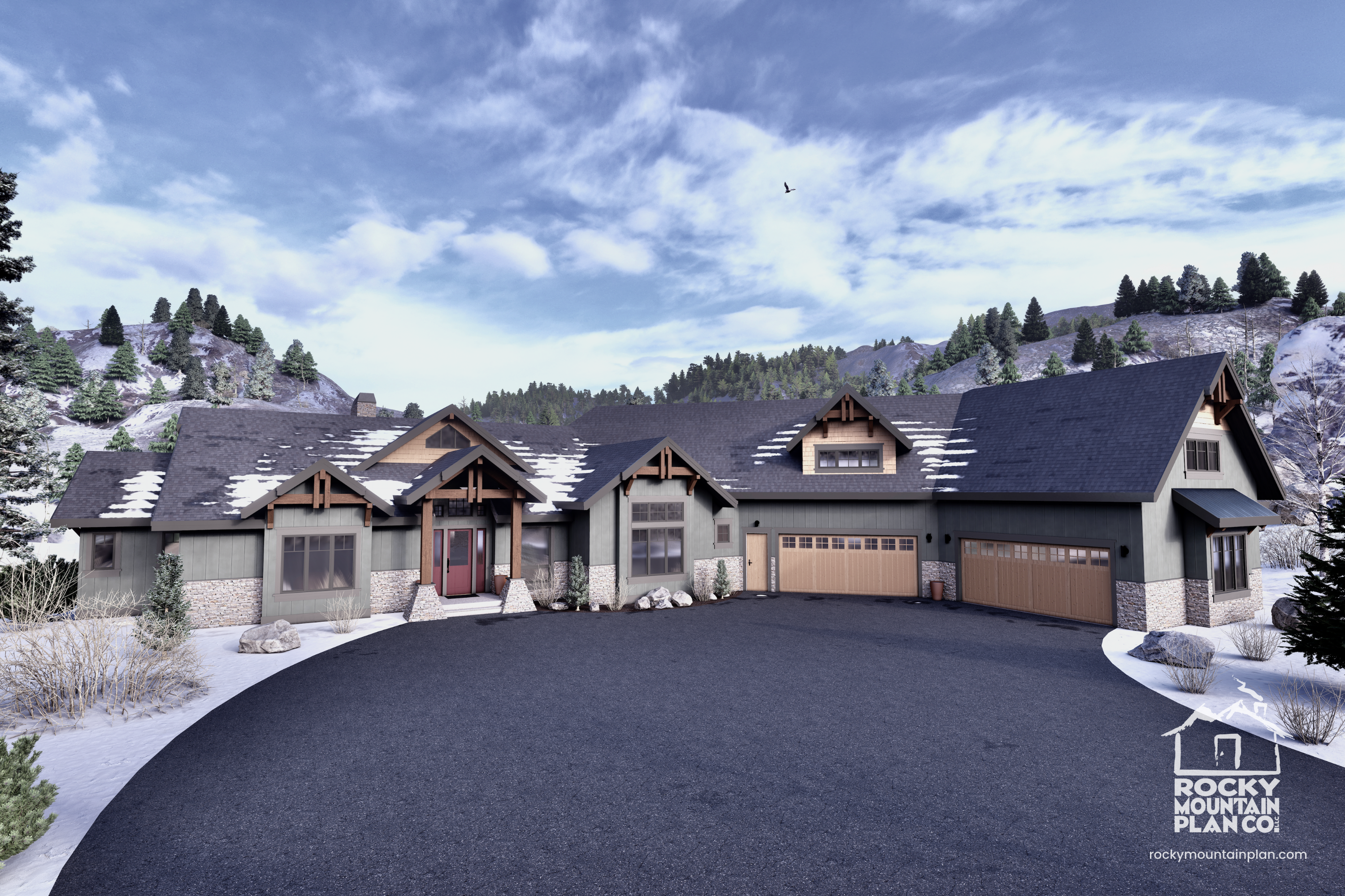 Grand-Mountain-Lodge-Plan-with-Lower-Level-Expansion-Snowy-Exterior-Rocky-Mountain-Plan-Company-Blizzard-Mountain