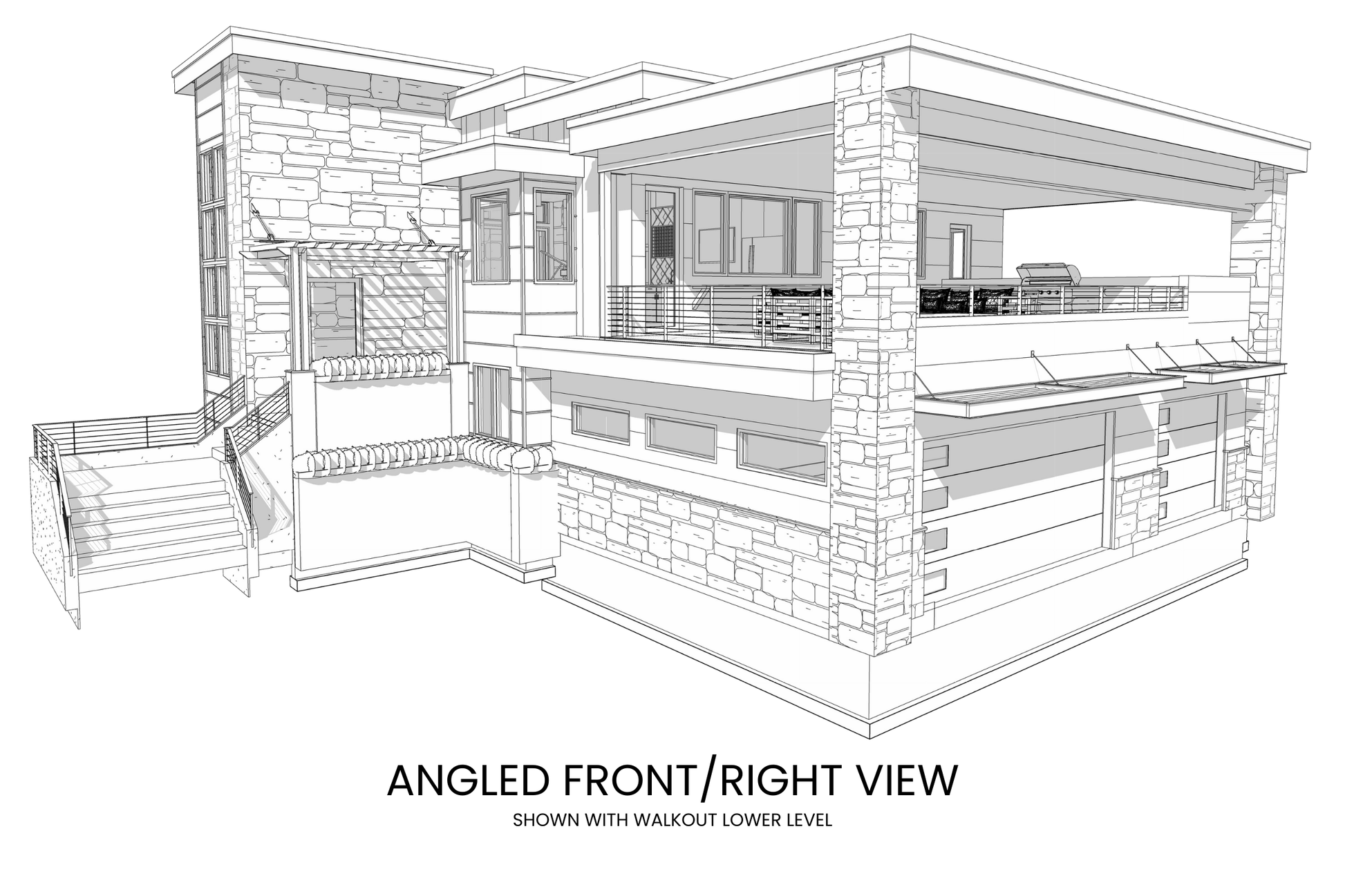 Luxe-Mountain-Modern-House-Plan-with-Outdoor-Living-Front-Right-View-Rocky-Mountain-Plan-Company-Wise-River