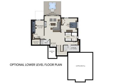Lower level floor plan of Arctic Lupine, showcasing the optional rec room, wet bar, two additional bedrooms, and a hidden room behind a bookcase.