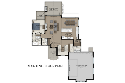 Main level floor plan of Arctic Lupine featuring an open-concept great room, kitchen, dining area, and a large bedroom with an ensuite bath.