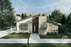 Modern one-level ranch with private courtyard and outdoor fireplace — vaulted great room windows and clean contemporary lines