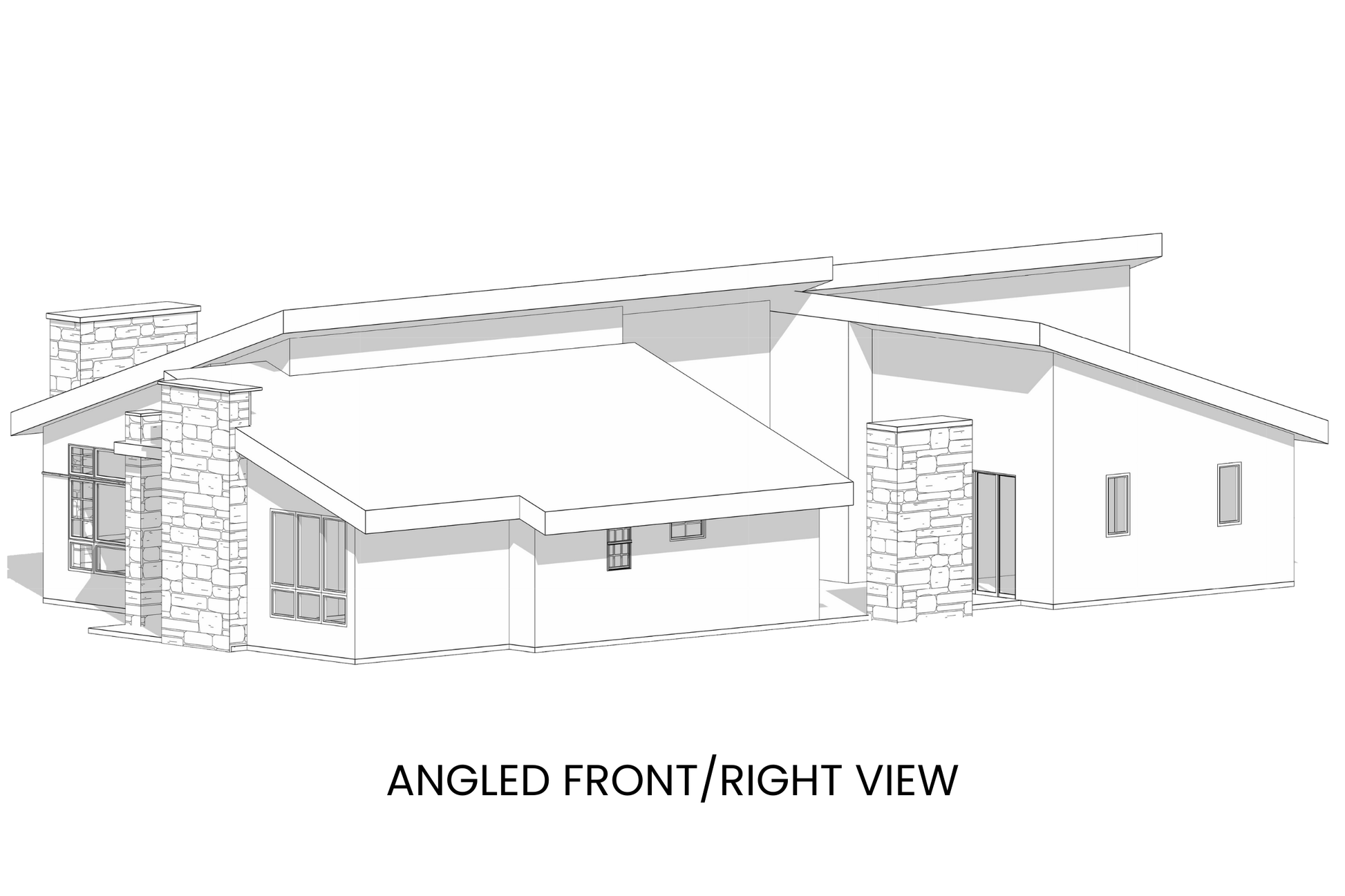 Modern-Courtyard-Ranch-Plan-Front-Right-View-Rocky-Mountain-Plan-Company-Dawn-Redwood