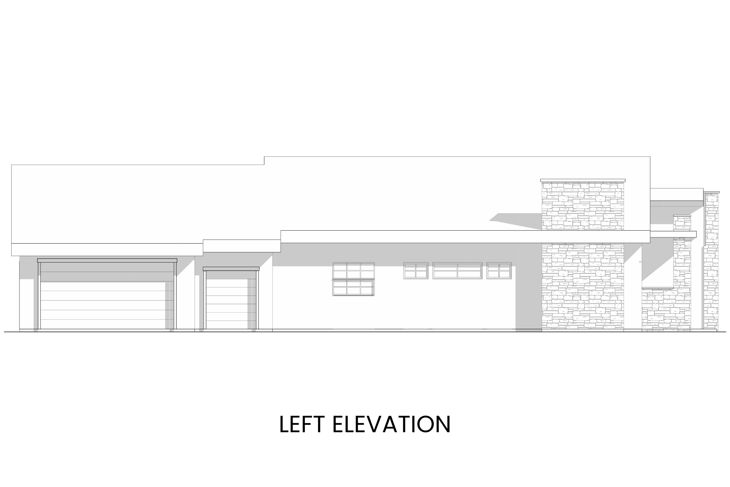 Left elevation highlighting modern massing and one-level profile