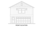 Front elevation of the Bluebird carriage house showing modern farmhouse detailing and garage entry.