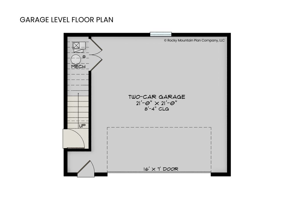 Floor plan of the Bluebird showing the two-car garage on the lower level with separate entry to the upper studio.