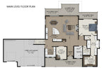 Main level floor plan of Abraham Lake showing 1,715 sq ft with great room, kitchen with island, primary suite, study, and three-car garage