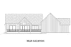 Slab rear elevation of Abraham Lake modern farmhouse plan showing covered deck and uncovered deck