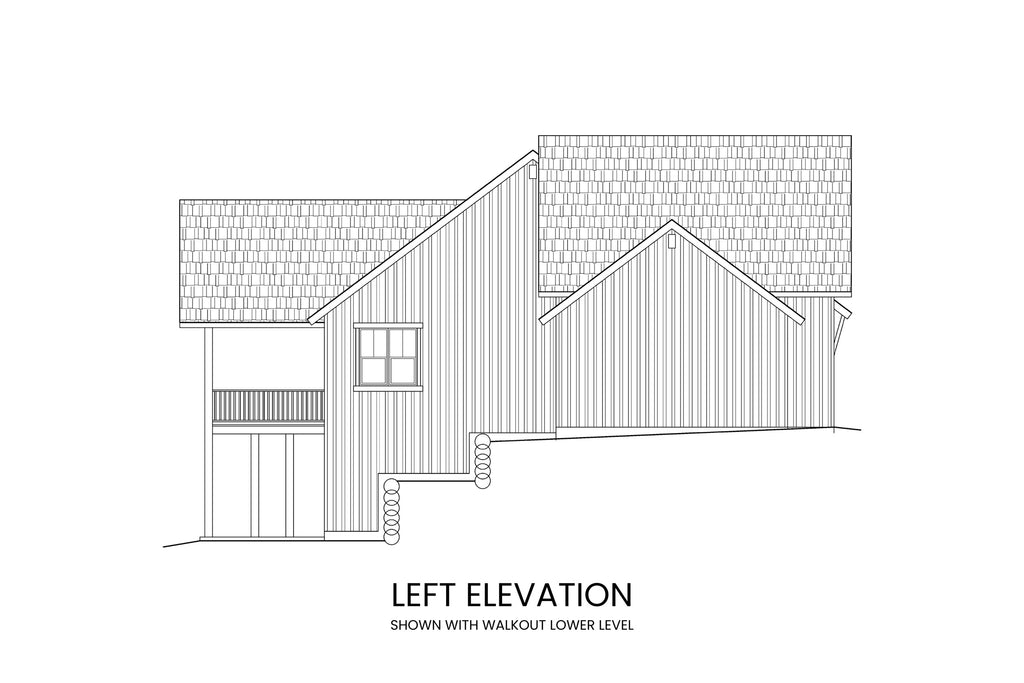 Walkout left elevation of Abraham Lake showing optional lower level walkout basement and covered patio