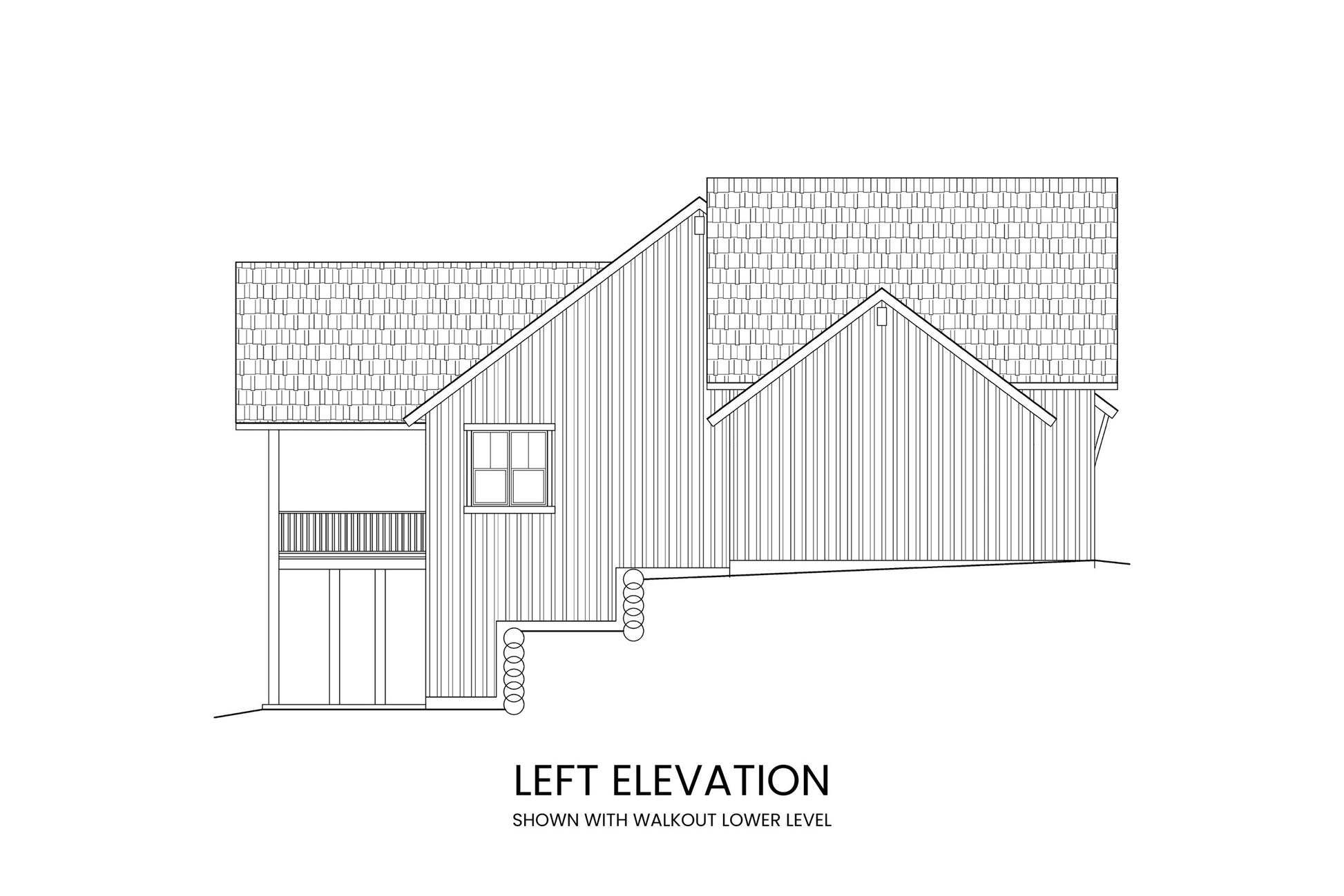 Walkout left elevation of Abraham Lake showing optional lower level walkout basement and covered patio