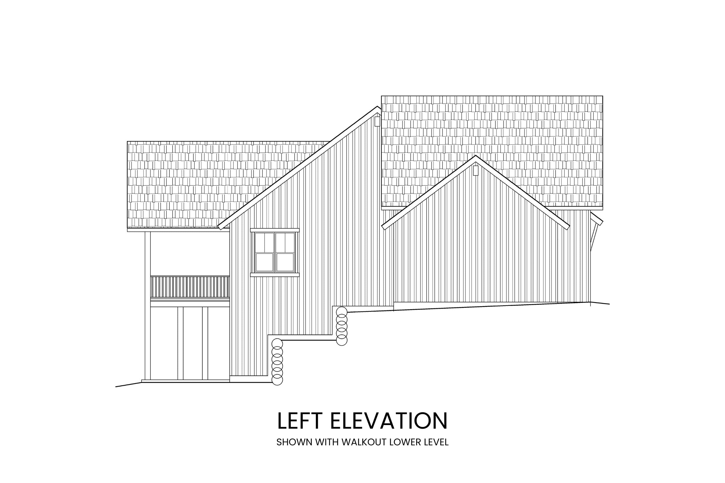 Walkout left elevation of Abraham Lake showing optional lower level walkout basement and covered patio
