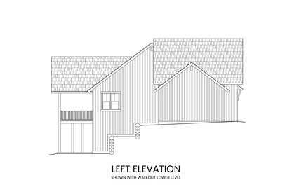 Walkout left elevation of Abraham Lake showing optional lower level walkout basement and covered patio