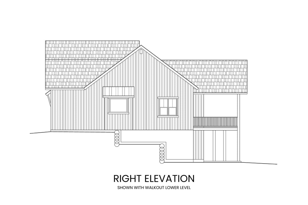 Walkout right elevation of Abraham Lake modern farmhouse plan with optional walkout lower level