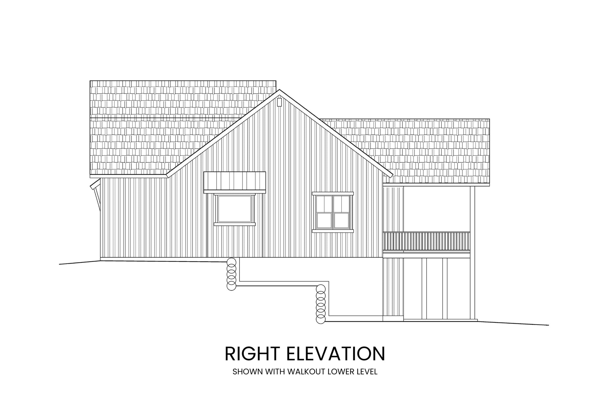 Walkout right elevation of Abraham Lake modern farmhouse plan with optional walkout lower level