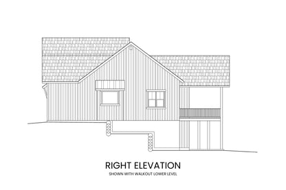Walkout right elevation of Abraham Lake modern farmhouse plan with optional walkout lower level