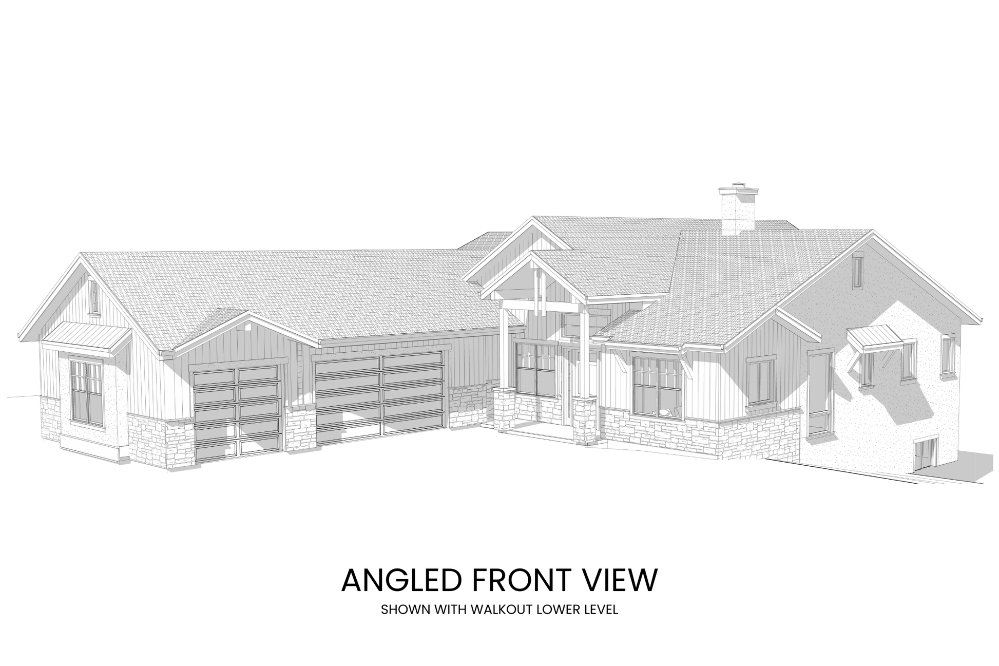 Modern-Lodge-Farmhouse-Ranch-Plan-with-Lower-Level-Expansion-Front-View-Rocky-Mountain-Plan-Company-Lodgepole