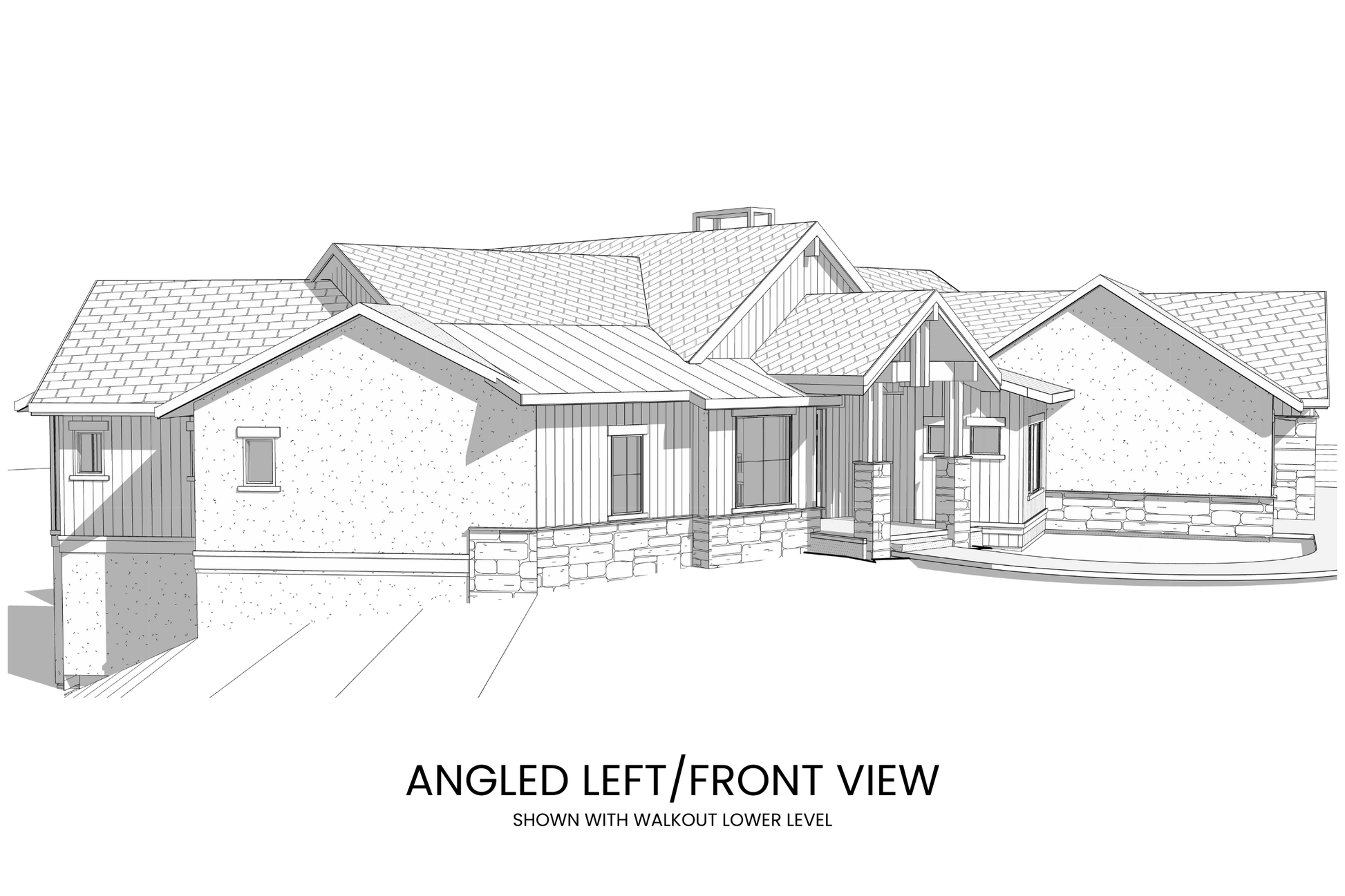 Modern-Lodge-Hillside-House-Plan-Left-Front-View-Rocky-Mountain-Plan-Company-Wolf-Mountain