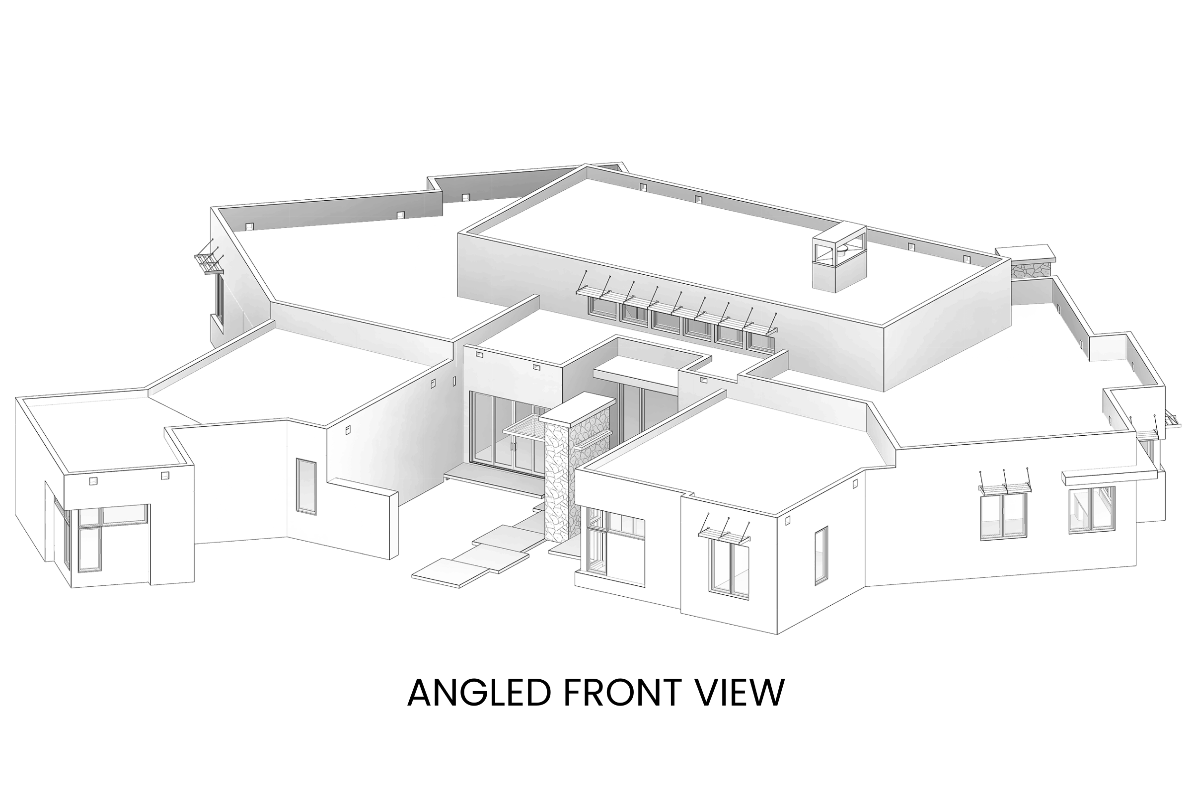 Modern-Minimalist-Ranch-Plan-for-Wide-Sites-Front-View-Rocky-Mountain-Plan-Company-Crescent-Lake