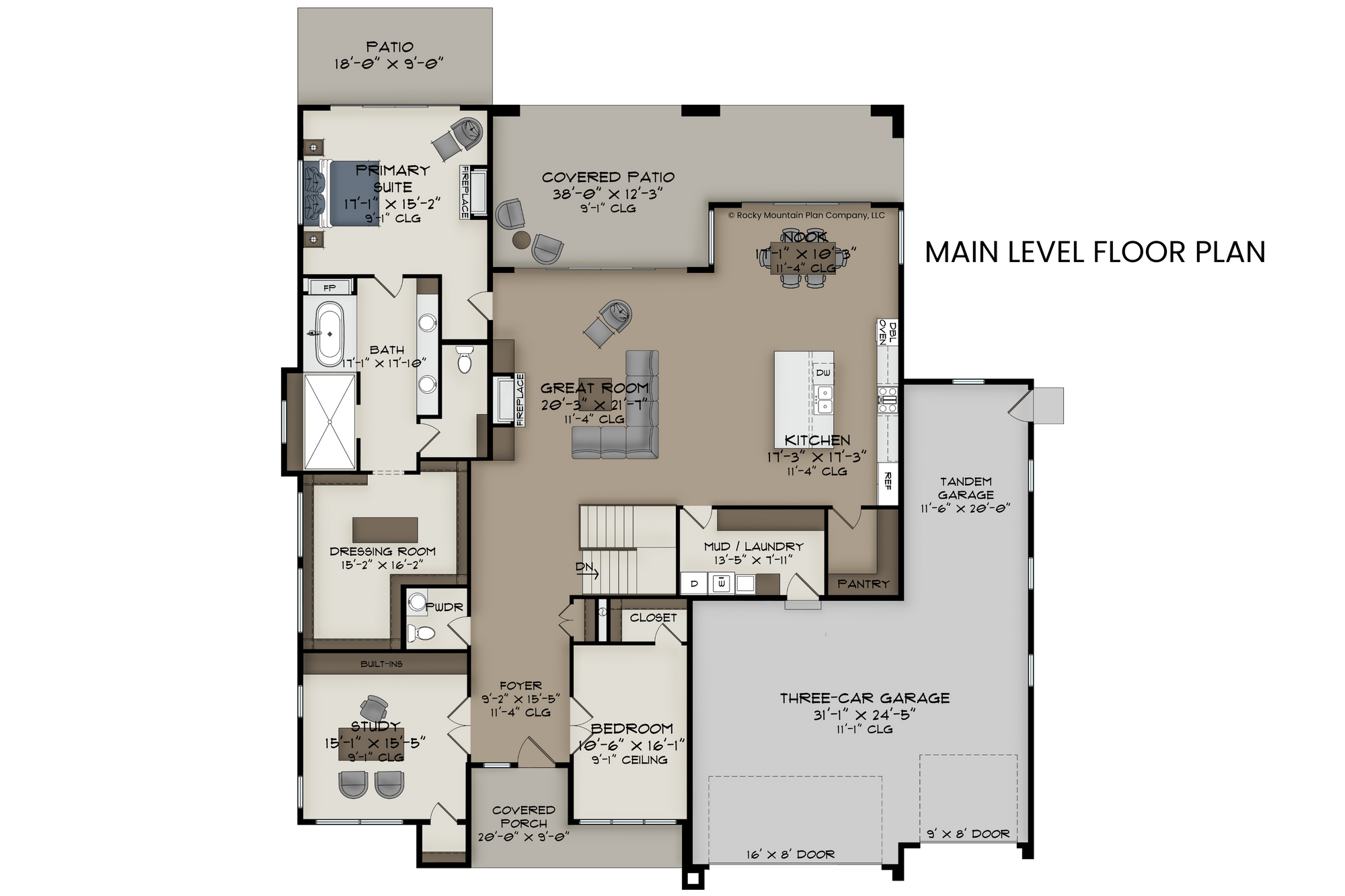 Modern Prairie Ranch Home Plan Main Level Floor Plan Rocky Mountain Plan Company Cypress