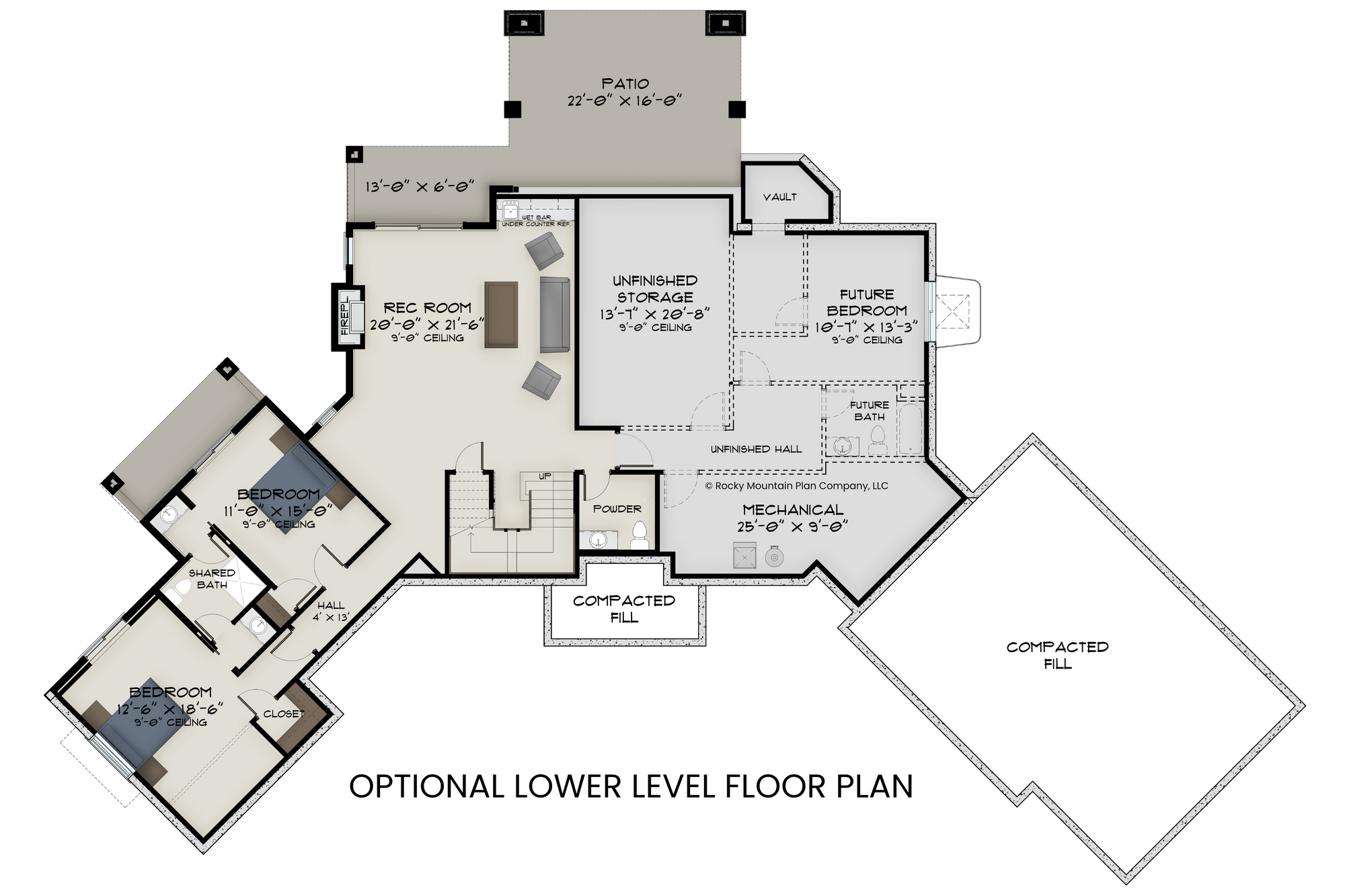 Mountain Lodge Hillside House Lower Level Floor Plan