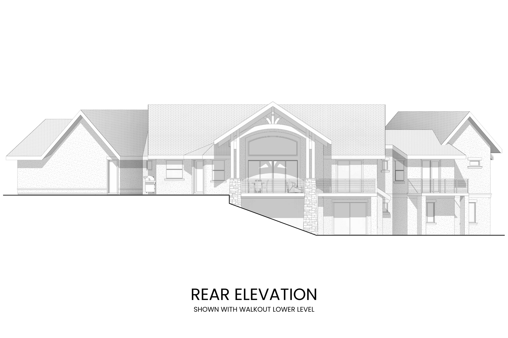 Mountain Lodge Hillside House Plan Rear Elevation
