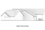 Left side elevation of Abrams Mountain with a focus on the angled three-car garage and covered deck access.