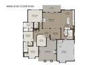 Main level floor plan of Annette Lake, featuring three bedrooms, a study, a great room with high ceilings, and a spacious courtyard entrance.