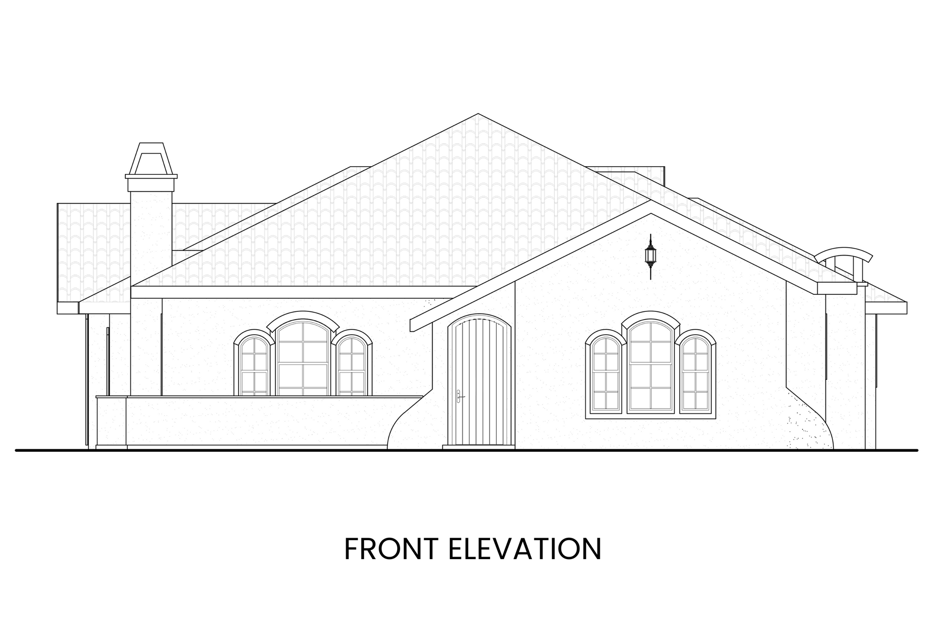 Spanish-Revival-Courtyard-Ranch-Plan-Front-Elevation-Rocky-Mountain-Plan-Company-Coast-Redwood