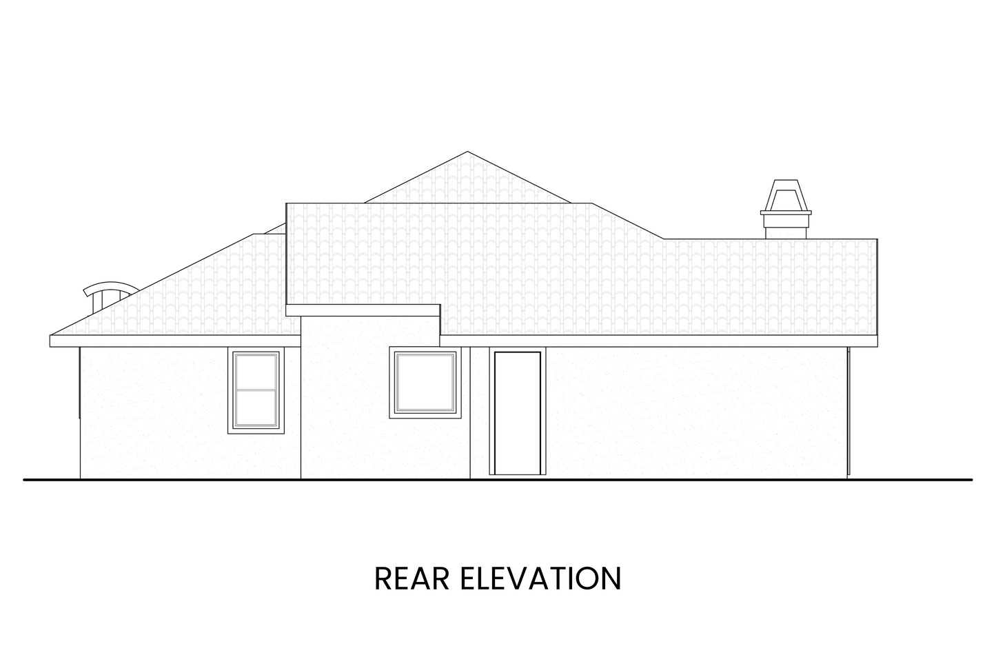 Spanish-Revival-Courtyard-Ranch-Plan-Rear-Elevation-Rocky-Mountain-Plan-Company-Coast-Redwood